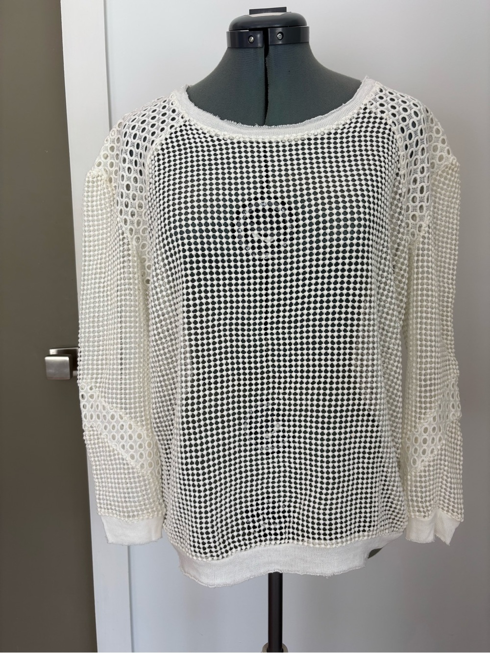 Generation Love White Crochet Eyelet Mesh Long Sleeve Sweater Top